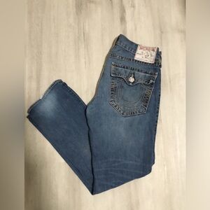 True Religion Ricky Giant Big T Relaxed Fit Distress, Big Blue Stitching Jean 34